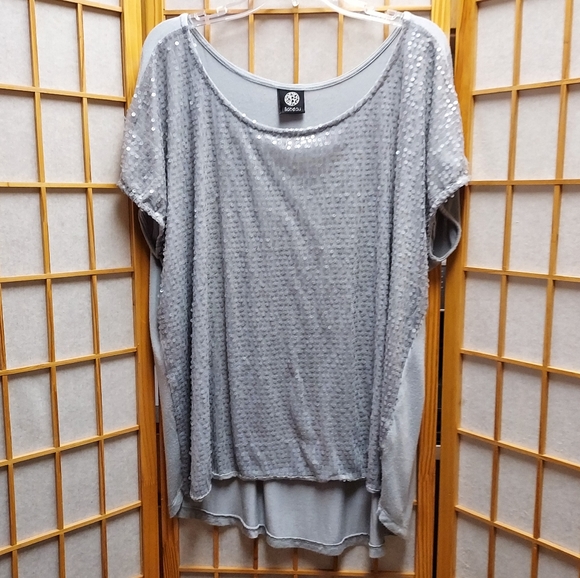🌚 Bobeau gray sequin stretchy shirt women's 3X - Picture 1 of 3